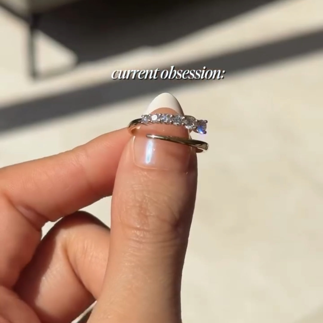 Half Pave Half Plain Bypass Open Wedding Band in Sterling Silver