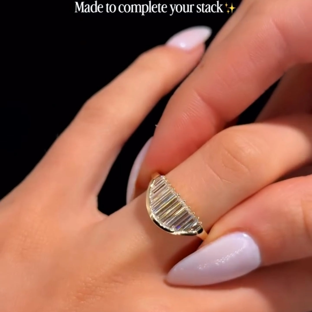 Art Deco Baguette Cut Half Moon Statement Ring