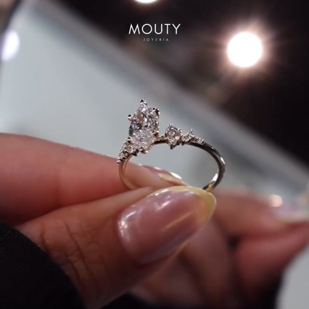 1.0ct Marquise Cut Asymmetrical Cluster Engagement Ring In Sterling Silver