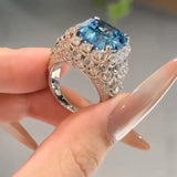 Dazzling Pave Assher Cut 12.0ct Engagement Ring In Sterling Silver