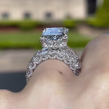 Glistening-hued Radiant Cut 5.0ct Pave 925 Sterling Silver Wedding Ring Set