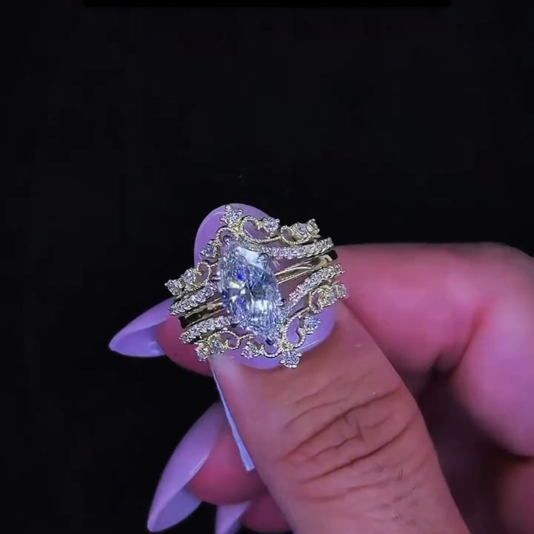 Deluxe Marquise Cut 3.0Ct Insert Ring 925 Sterling Silver Wedding Ring Set