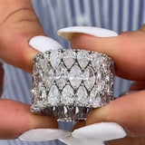 Chunky Pear Cut&Marquise Cut 22 Ct 3PC Ring 925 Sterling Silver Wedding Ring Set