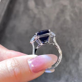 Sparkling 8.0ct Emerald Cut Blue Stone Sterling Silver Engagement Ring