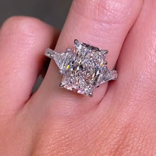 Luxurious Radiant Cut 5.0ct Three Stone Engagement Ring In Sterling Silver