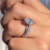 Elegant Halo Oval Cut Wedding Set In Sterling Silver