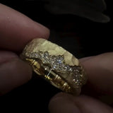 Rustic Hammered Finish Diamond River Wide Band Ring
