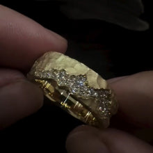 Rustic Hammered Finish Diamond River Wide Band Ring