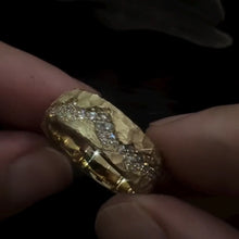 Rustic Hammered Finish Diamond River Wide Band Ring