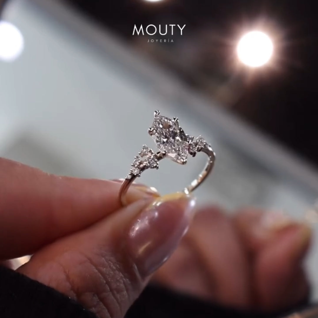 1.0ct Marquise Cut Asymmetrical Cluster Engagement Ring In Sterling Silver