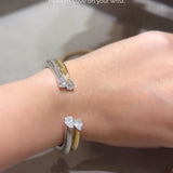 Minimalist Dainty Pear Cut Sterling Sliver Two-Stone Open Cuff Bangle