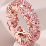 ROMANTIC 925 STERLING SILVER HEART CUT MORGANITE ETERNITY WEDDING RING