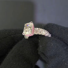 Radiant Cut 5.0ct Double Pink Hidden Halo 2PC Bridal Set in Sterling Silver