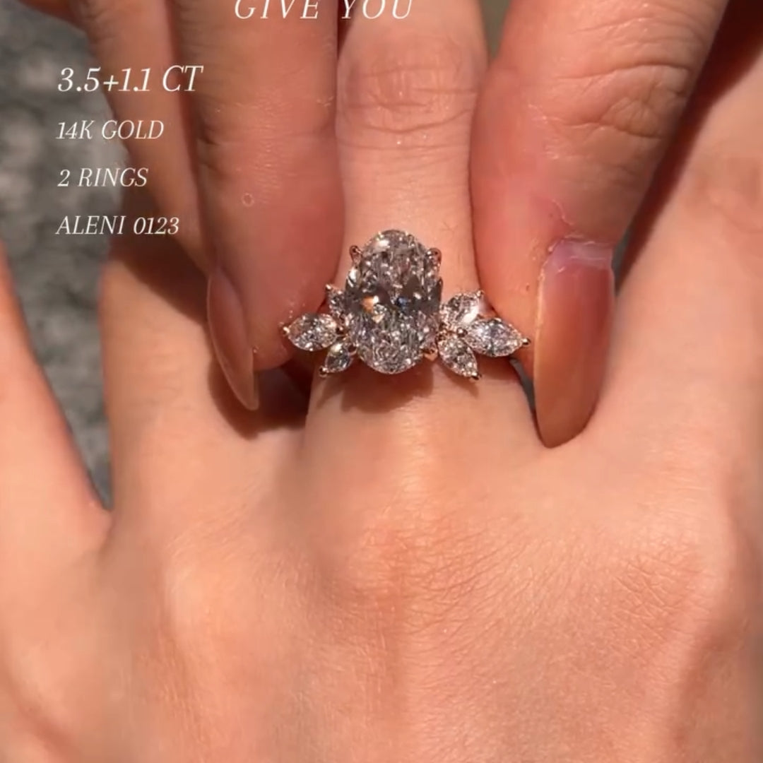 4.5ct Oval Cut Cluster Engagement Ring & Guard Band Set In Sterling Silver