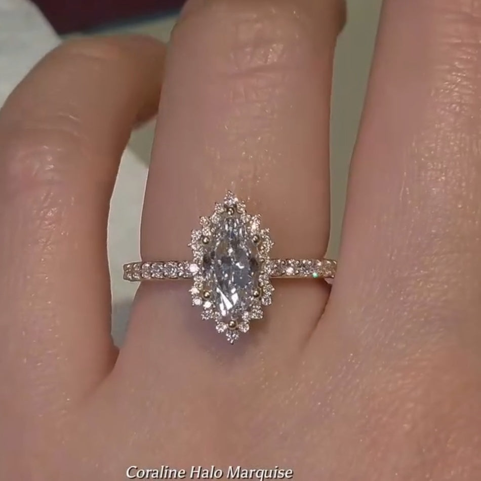 Vintage 2.0ct Marquise Cut Coraline Halo Engagement Ring In Sterling Silver