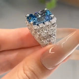 Dazzling Pave Assher Cut 12.0ct Engagement Ring In Sterling Silver