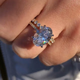 Opulent Oval Cut 4.0 ct Pave 925 Sterling Silver Wedding Ring Set
