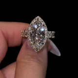 Elegant Halo Design Marquise Cut 5.0ct Engagement Ring In Sterling Silver