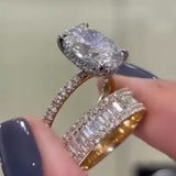 Glamorous Oval Cut 4.0ct Hidden Halo 925 Sterling Silver Wedding Ring Set