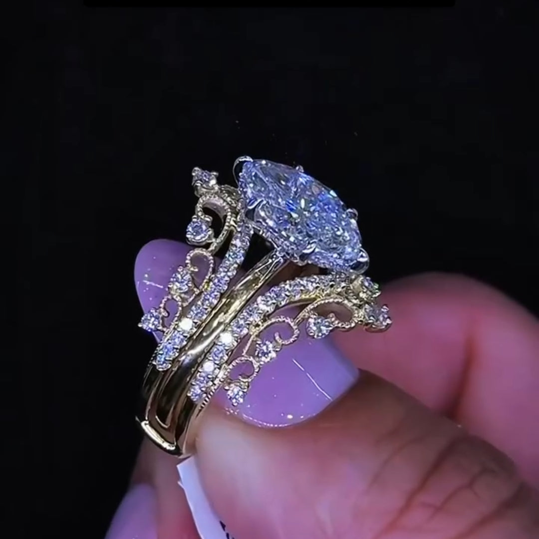 Deluxe Marquise Cut 3.0Ct Insert Ring 925 Sterling Silver Wedding Ring Set