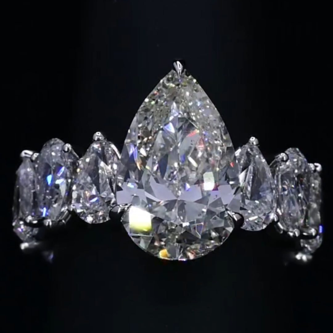 Chunky Pave Pear Cut 5.0ct Engagement Ring In Sterling Silver