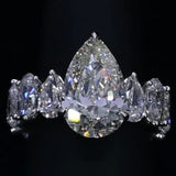 Chunky Pave Pear Cut 5.0ct Engagement Ring In Sterling Silver