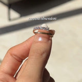 Half Pave Half Plain Bypass Open Wedding Band in Sterling Silver