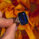 Sparkling 8.0ct Emerald Cut Blue Stone Sterling Silver Engagement Ring