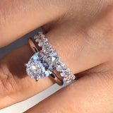 Elegant Halo Oval Cut Wedding Set In Sterling Silver