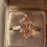 Vintage 3.0ct Hand-Engraved Peach Champagne Marquise Cut Engagement Ring In Sterling Silver