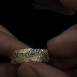 Rustic Hammered Finish Diamond River Wide Band Ring