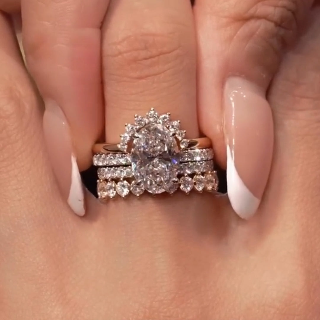 Lavish Oval Cut 5.0 Ct Solitaire 4pc Crown Stacking Wedding Ring Set 925 Sterling Silver