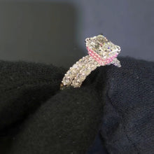 Radiant Cut 5.0ct Double Pink Hidden Halo 2PC Bridal Set in Sterling Silver