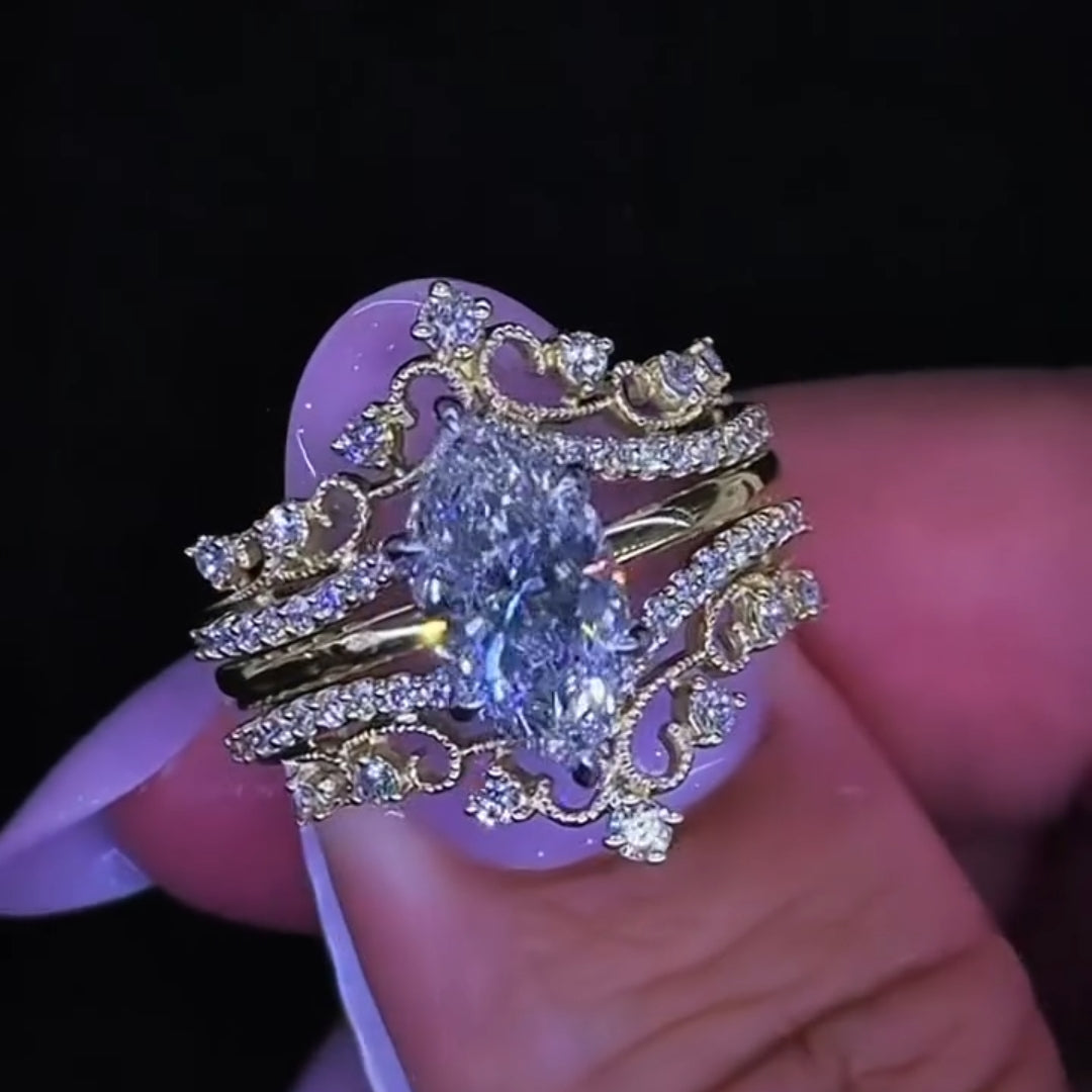 Deluxe Marquise Cut 3.0Ct Insert Ring 925 Sterling Silver Wedding Ring Set