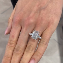 Luxurious Emerald Cut Three Stone Sterling Silver Engagement Ring