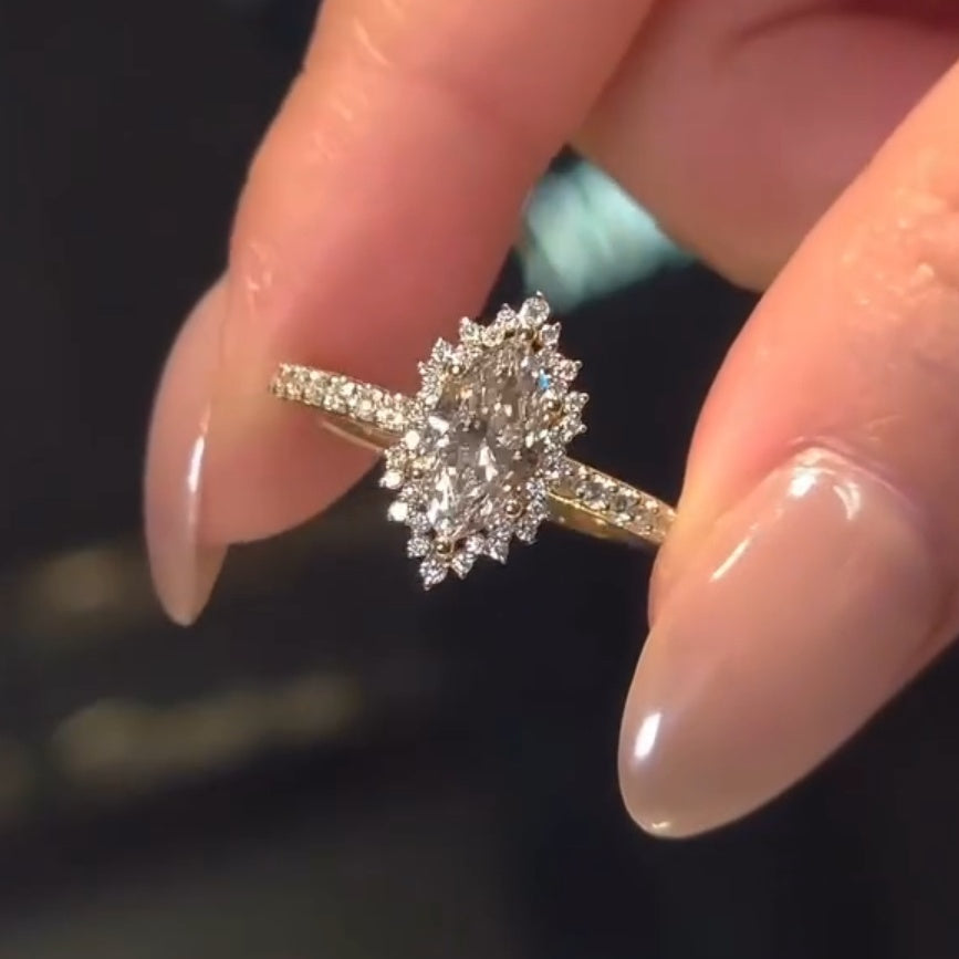 Vintage 2.0ct Marquise Cut Coraline Halo Engagement Ring In Sterling Silver
