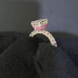 Radiant Cut 5.0ct Double Pink Hidden Halo 2PC Bridal Set in Sterling Silver