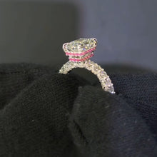 Radiant Cut 5.0ct Double Pink Hidden Halo 2PC Bridal Set in Sterling Silver