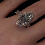 Elegant Halo Design Marquise Cut 5.0ct Engagement Ring In Sterling Silver