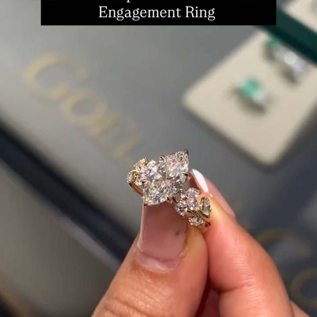 Gorgeous Vintage-Inspired 2.0ct Marquise Cut Cluster Ring In Sterling Silver