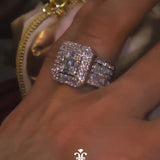 Grand Emerald Cut 4.0Ct Composite Ring 925 Sterling Silver Gold Plated Engagement Ring