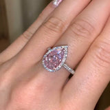 Pink Pear Cut Cubic Zirconia Ring, White Gold, 925 Silver.