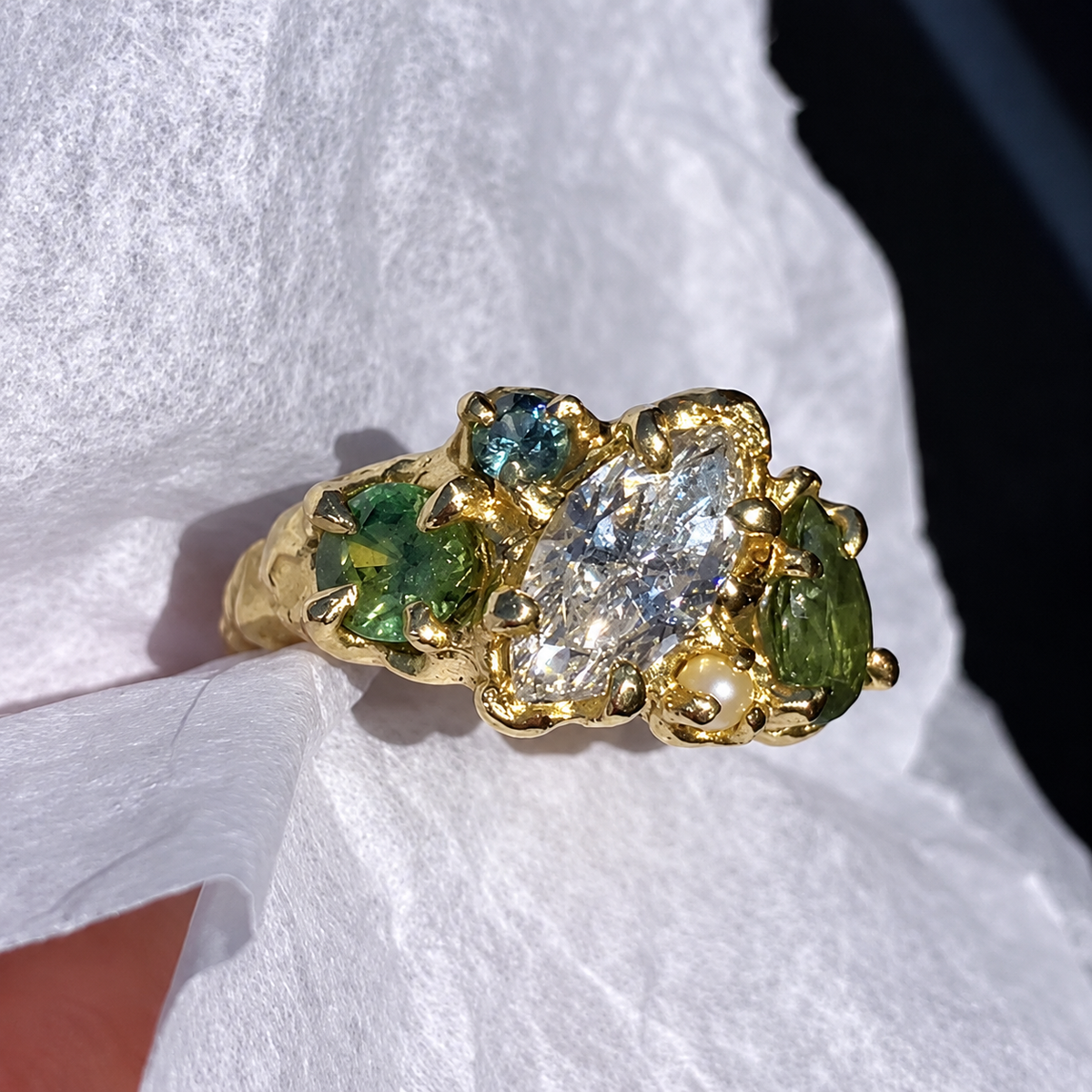 Enchanted 2.0ct Marquise Cut Colorful Cluster Ring in Sterling Silver