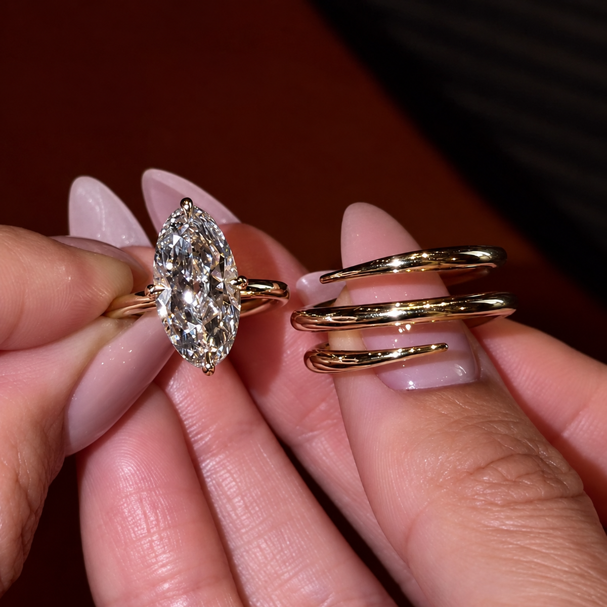 Modern 3.0ct Marquise Cut Gemstone Spiral Wrap Bridal Ring Set