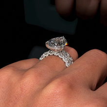8.0ct Pear Cut Hidden Halo Engagement Ring Set With Pave Band