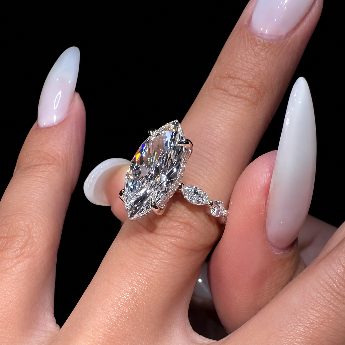 4.0ct Marquise Cut Gemstone Hidden Halo Engagement Ring