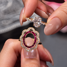 Vintage 1.5ct Oval Cut Gemstone Bridal Ring Set With Ruby Tone Enhancer