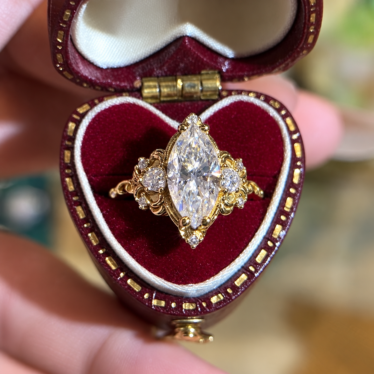 Heirloom 1.5ct Marquise Cut Scrollwork Engagement Ring in Sterling Silver