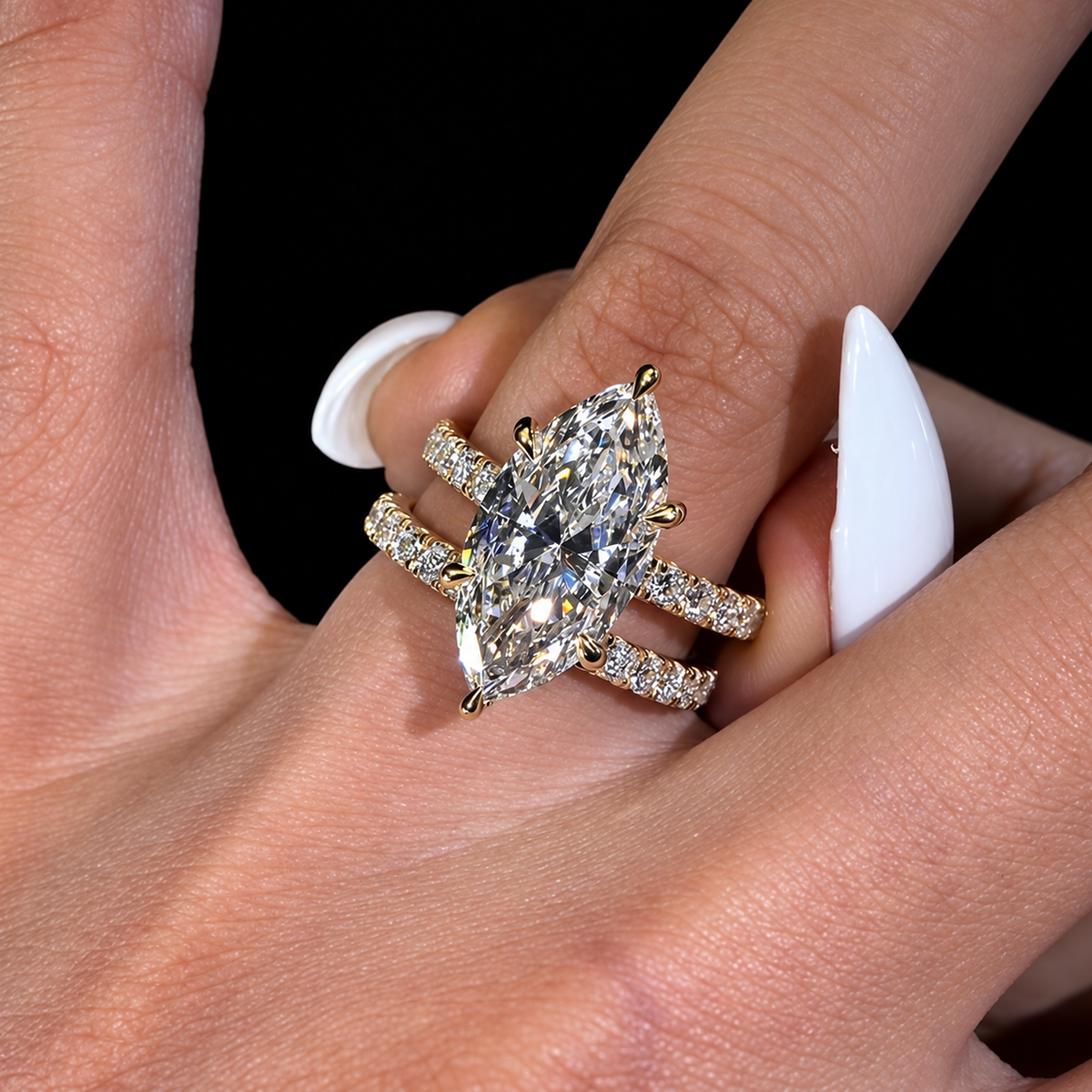 Elegant 3.0ct Marquise Cut Gemstone Engagement Ring Set