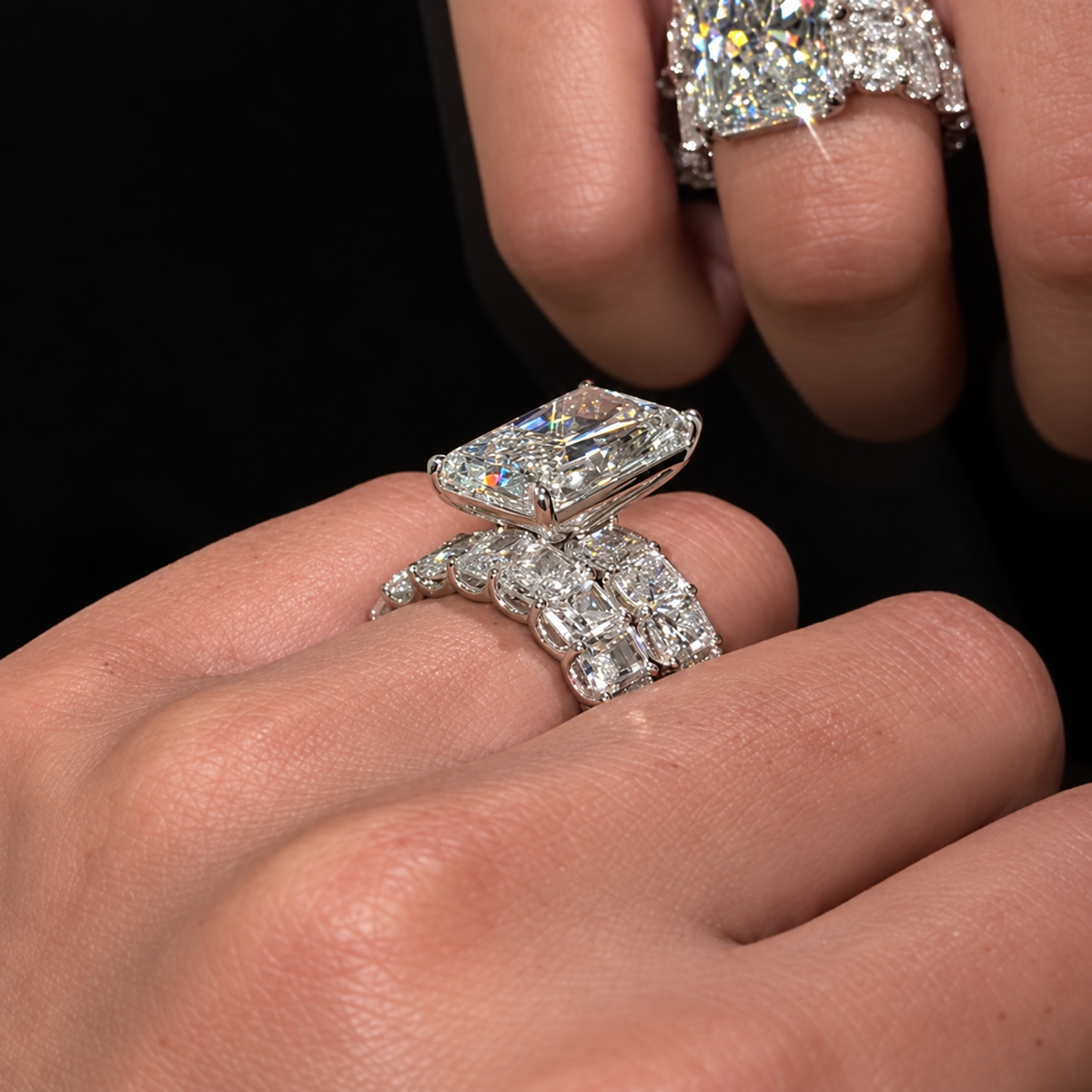 Luxurious 8.0ct Radiant Cut Gemstone Statement Ring Set